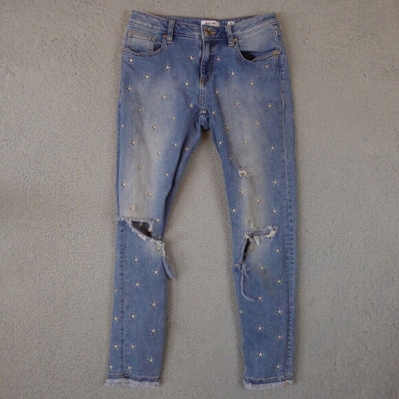 Miss Me Jeans Women's 26 Blue Mid-Rise Ankle Skinny Denim Embroidered Stars - Picture 1 of 12